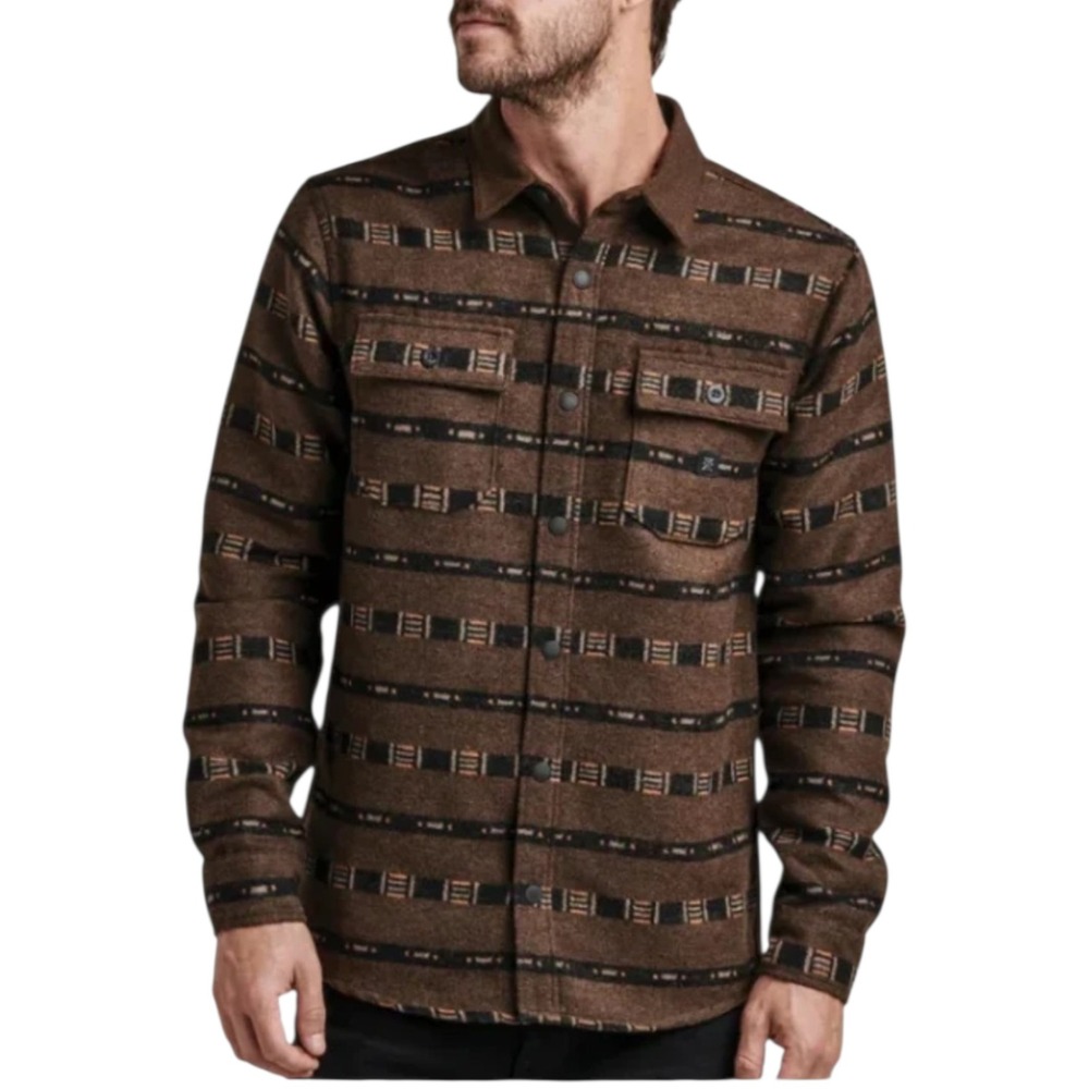 Roark Nordsman Flannel Mens Large Brown Wool Blend Wagar Geometric Long Sleeve